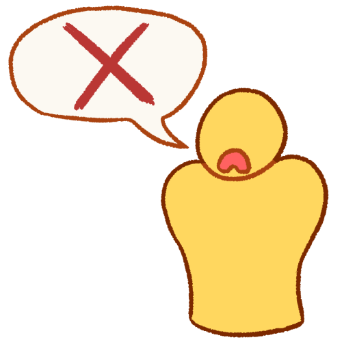 a drawing of a plain yellow person frowning with their shoulders raised. next to them is a speech bubble pointing at them containing a large red X.